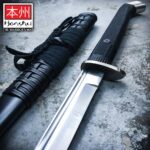 HONSHU BOSHIN WAKIZASHI - MODERN TACTICAL SAMURAI / NINJA SWORD - HAND FORGED 1060 CARBON STEEL - FULL TANG, FULLY FUNCTIONAL - BLACK TPR, STEEL GUARD AND POMMEL, LANYARD HOLE - SCABBARD - UC3125 - Image 2