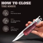 Classic German 12" Large Folding Hunting Military Knife Dagger with Leather Sheath Wood Grip - Image 3
