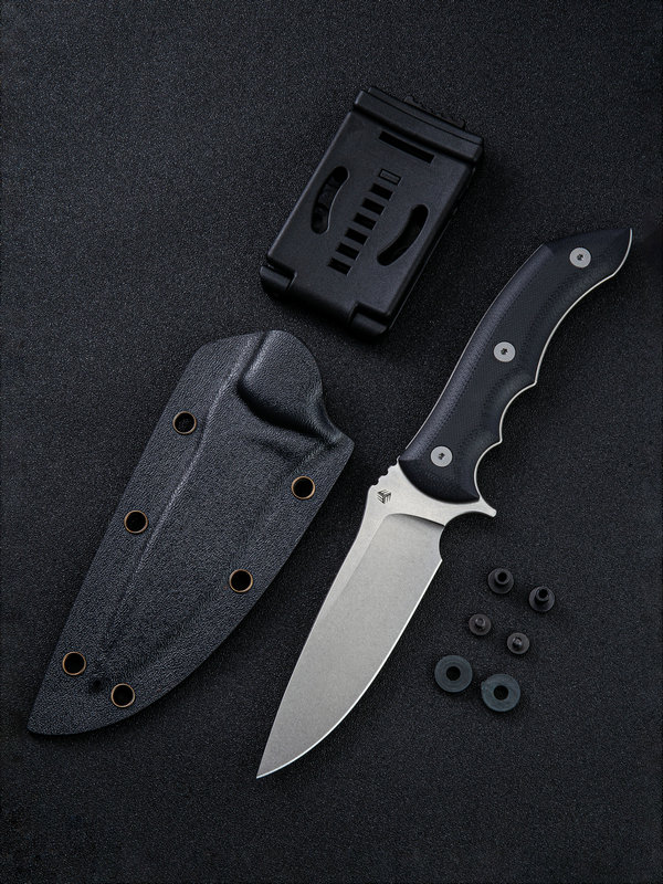 WE Knife Co. Stonefish Fixed Blade Knife Black G-10 (4.46" Stonewash) - 919C