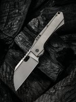 WeKnife Company 19072-1 Seth and Teryl Todd Roxi 3 Front Flipper Knife 3.14" S35VN Stonewashed Blade, Grey Titanium Handles