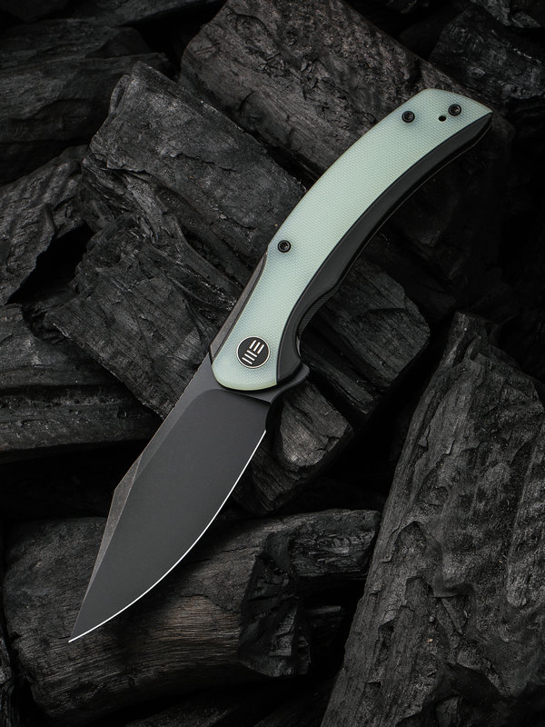 1636592536969083 WE Knife Co. Snick Frame Lock Knife Black Ti/Natural Jade G-10 (3.5" Black SW) - Image 1