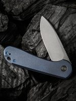 We Knife Company Elementum Flipper Knife 2.96" CPM-20CV Stonewashed Drop Point Blade, Blue Titanium Handles - WE18062X-2 - Image 6
