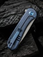 We Knife Company Elementum Flipper Knife 2.96" CPM-20CV Stonewashed Drop Point Blade, Blue Titanium Handles - WE18062X-2 - Image 4