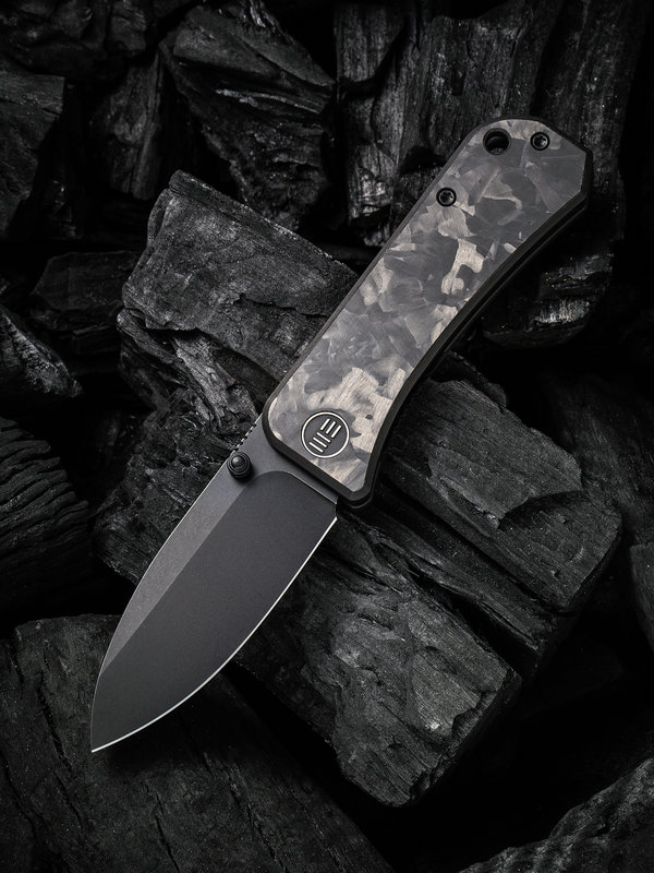 We Knife Company Ben Petersen Banter Folding Knife 2.9" S35VN Black Stonewashed Spear Point Blade, Marble Carbon Fibre Handles - 2004H