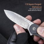 Elementum Flipper Knife Twill Carbon Fiber Overlay On Black G10 Handle (2.96'' Damascus) C907DS - Image 6