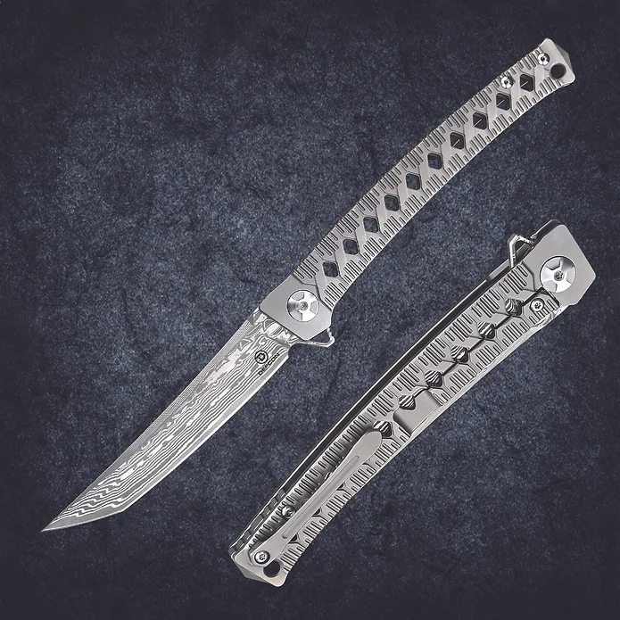 2cec07_355bd33ed51e43fcb0b419387a0fd789~mv2 DEFCON JK Series 9″ 10Cr15CoMov Damascus - Titanium Handle - Katana Series - TF4406 - Image 1