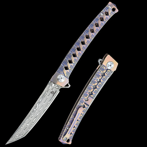 DEFCON JK Series 9″ 10Cr15CoMov Damascus - Titanium Handle - Katana Series - TF4406-2
