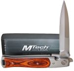 MTech Classic Folding Stiletto Knife with Wood Inlay - MT-121 - Image 2