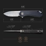 Elementum Flipper Knife Twill Carbon Fiber Overlay On Black G10 Handle (2.96'' Damascus) C907DS - Image 3