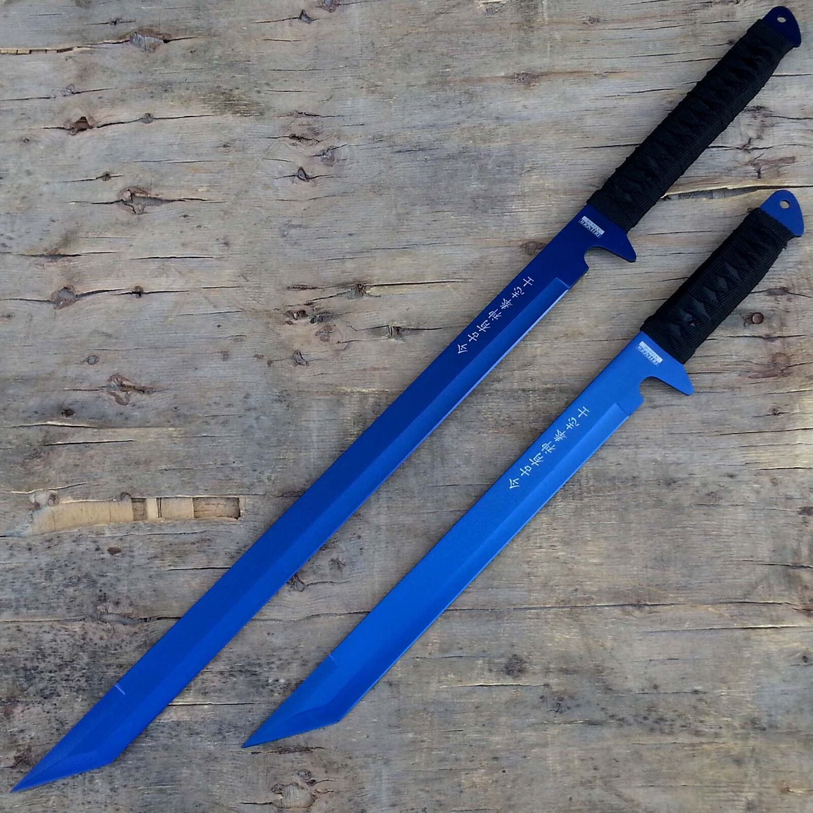 Blue 27" & 18 " NINJA SWORD Set Double Shoulder Harness - GOL-SW-226BL