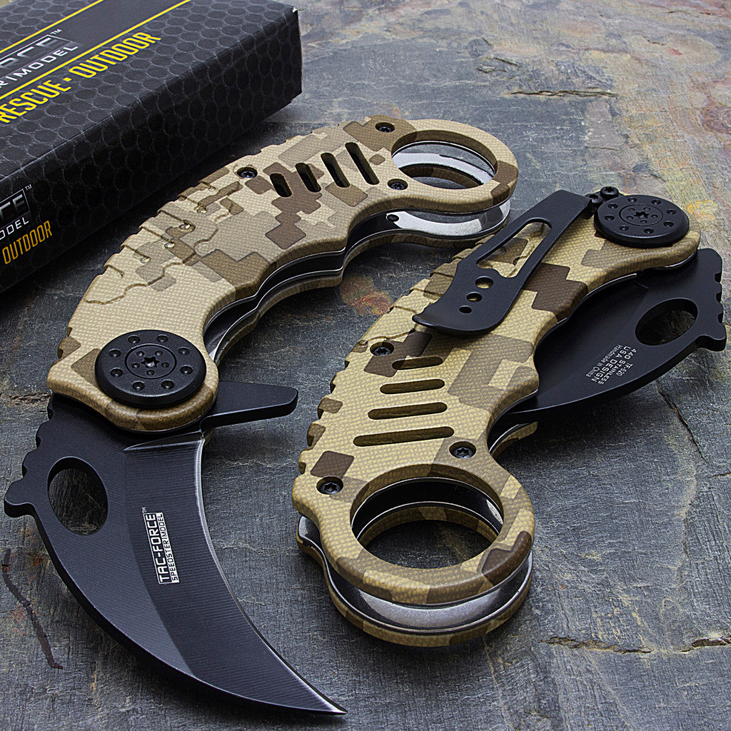 TAC FORCE - DESERT CAMO FOLDING KARAMBIT - TF-620DM