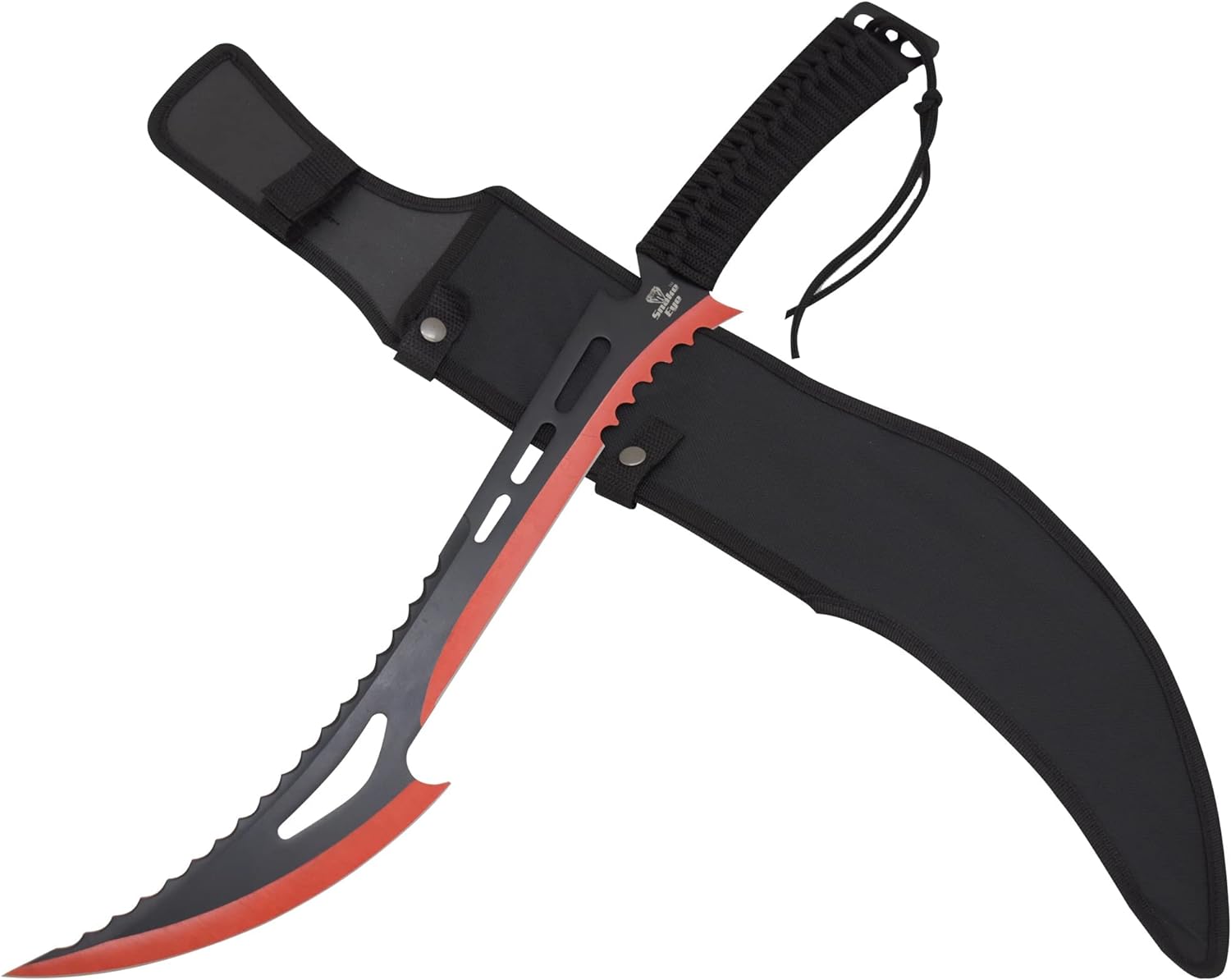 61pg9Xs8mfL._AC_SL1500_ Snake Eye Tactical Fantasy Sword w/Nylon Sheath Machete Outdoors Camping - WG-871BKRD - Image 1