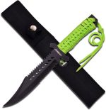 Z-Hunter – Fixed Blade Survival Knife – Partially Serrated Black Steel Blade with Sawback, Full Tang, Green Cord Wrapped Handle w/Lanyard, Nylon Sheath, Outdoor, Hunt, Camp, Hike, Survival, ZB-103 - Image 3