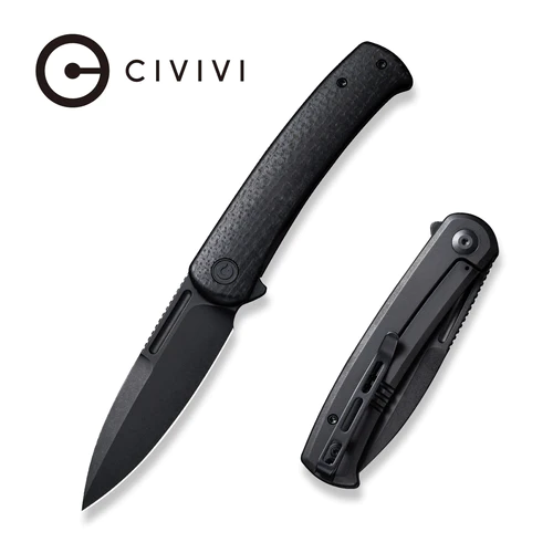 CIVIVI Cetos Flipper Knife Black Micarta Coarse With Black Steel Lock Side Handle (3.48" Black Stonewashed 14C28N) C21025B-2