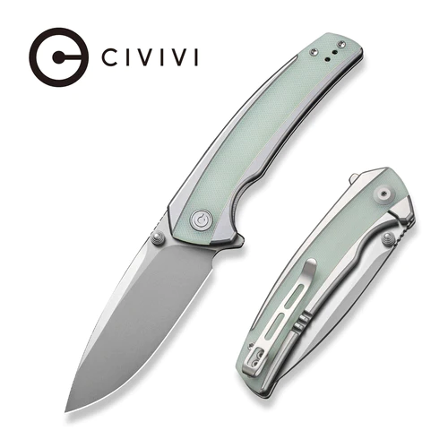 6391ace427ade714b70fb966024ae804_333b7ae4-306c-4dce-b4b8-7592fb9891ca_500x CIVIVI Teraxe Flipper Knife Plain Steel Handle With Natural G10 Inlay (3.48" Silver Bead Blasted Nitro-V Blade) C20036-2 - Image 1
