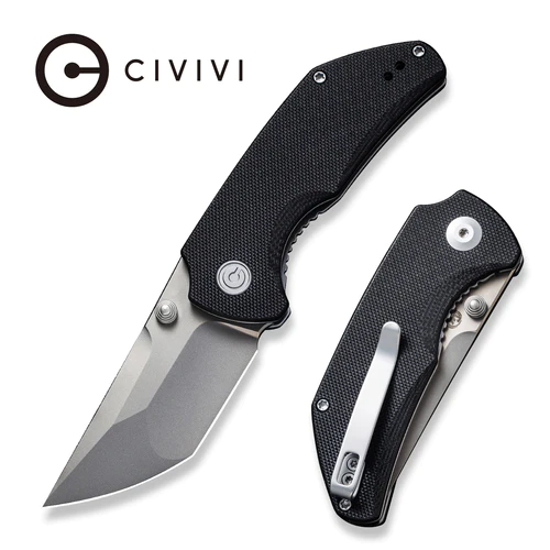 CIVIVI Thug 2 Thumb Stud Knife Black G10 Handle (2.69" Silver Bead Blasted Nitro-V) C20028C-2