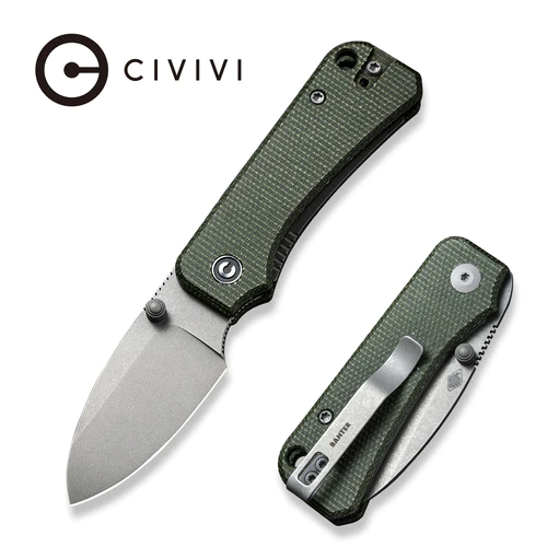 CIVIVI Baby Banter Thumb Stud Knife Green Micarta Handle (2.34" Gray Stonewashed Nitro-V) C19068SB-1