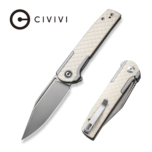6391ace427ade714b70fb966024ae804_9ceb8db4-dd90-45a2-b95d-8a855526ace3_500x CIVIVI Cachet Flipper Knife Diamond Patterned Gray Steel Handle With Ivory G10 Inlay (3.48" Silver Bead Blasted 14C28N) C20041B-2 - Image 1