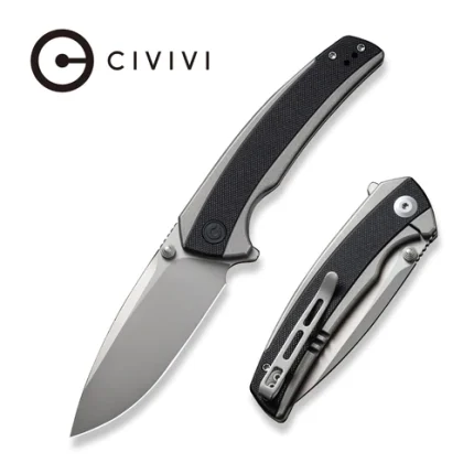 CIVIVI Teraxe Flipper Knife Gray Steel Handle With Black G10 Inlay (3.48" Silver Silver Bead Blasted Nitro-V Blade) C20036-3