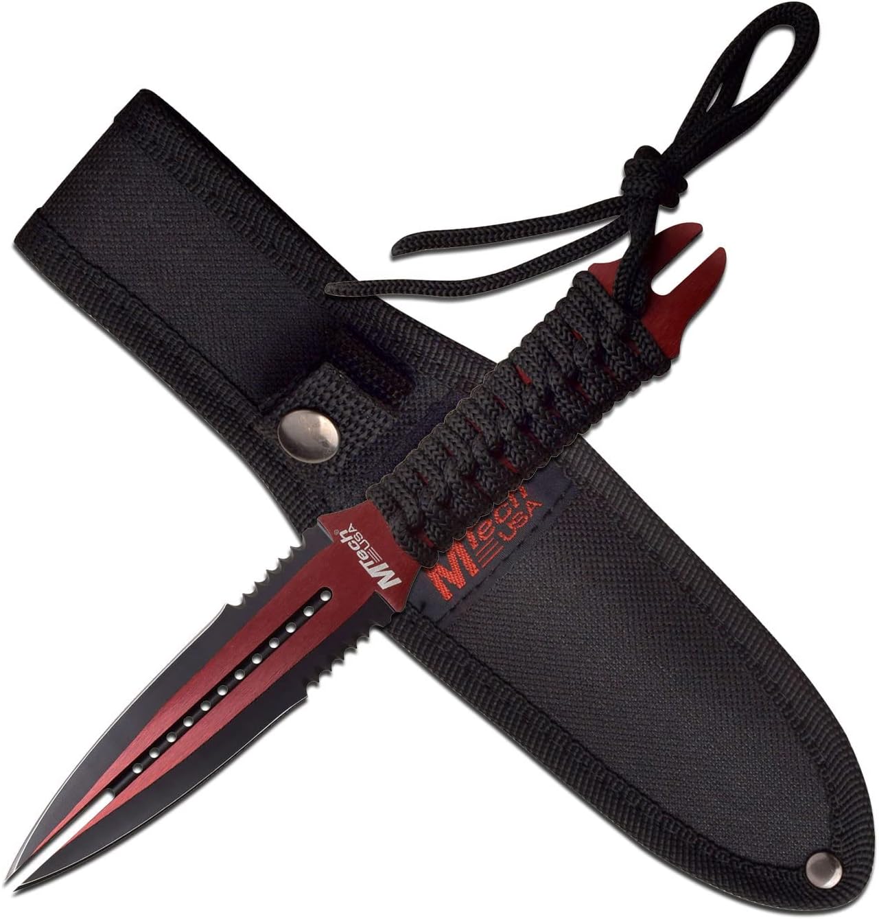 MTech USA Fixed Blade Knife, Double-Edged Blade, Red Handle, 8.5" Overall - MT-20-75RD