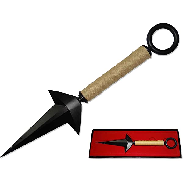 11? Spikey Metal Kunai Throwing Knife Black w/ Tan Handle