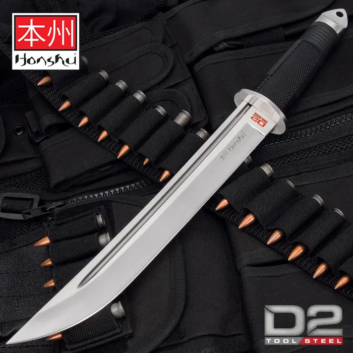 A17-UC2629D2 HONSHU D2 TANTO KNIFE WITH SHEATH - D2 TOOL STEEL BLADE, OVERMOLDED GRIP, STAINLESS STEEL GUARD - LENGTH 16 3/4” - UC2629D2 - Image 1