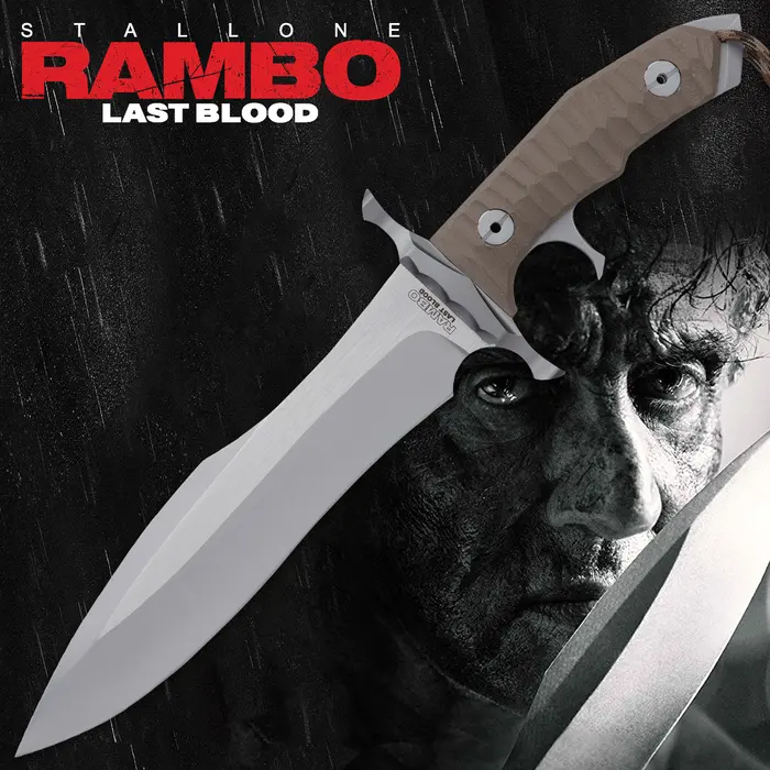 A17-UC3461 UNITED CUTLERY Rambo Last Blood Knife And Sheath - Authorized By Stallone, 7cr17 Stainless Steel Blade, Micarta Handle - Official Item! - UC3461 - Image 1