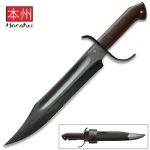 HONSHU HISTORIC FORGE PIONEER BOWIE KNIFE - 1075 CARBON STEEL BLADE, BLUED FINISH, HEARTWOOD HANDLE - LENGTH 17 3/4" - UC3545