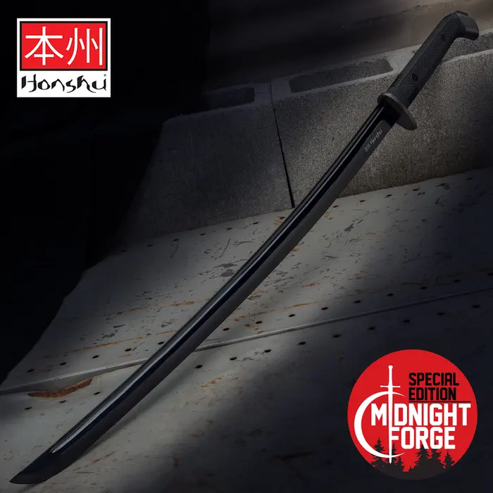 HONSHU BOSHIN KATANA - MODERN TACTICAL SAMURAI / NINJA SWORD - HAND FORGED 1060 CARBON STEEL - FULL TANG, FULLY FUNCTIONA - BLACK TPR, STEEL GUARD, POMMEL, LANYARD HOLE - UC3176B