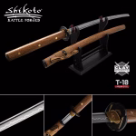Shikoto Tigerwood Katana And Scabbard - T10 Carbon Steel Blade, Clay Tempered, Full-Tang, Tigerwood Handle, Iron Tsuba, Brass Habaki - UC3525