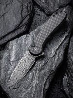 CIVIVI Button Lock Elementum II Pocket Knife Carbon Fiber Overlay On G10 Handle (2.96" Damascus Blade) C18062PB-DS1
