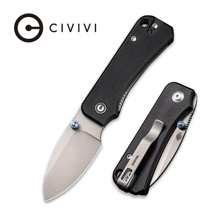 C19068S-1_BabyBanter_700x Civivi Baby Banter Thumb Stud Knife Black G10 Handle (2.34" Gray Stonewashed Nitro-V) C 19068S-1 - Image 1
