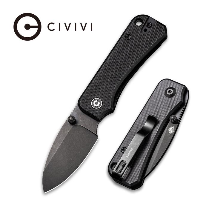 Civivi Baby Banter Thumb Stud Knife Black G10 Handle (2.34" Black Stonewashed Nitro-V) C 19068S-2