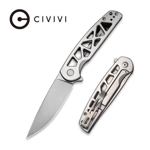 C20006-A_Perf_500x Civivi Perf Flipper Knife - Plain Skeletonized Steel Handle (3.12'' Stonewashed Nitro-V) C20006-A - Image 1