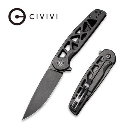 Civivi Perf Flipper Knife - Black Skeletonized Steel Handle (3.12'' Black Stonewashed Nitro-V) C20006-B