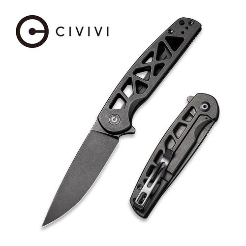 Civivi Perf Flipper Knife - Black Skeletonized Steel Handle (3.12'' Black Stonewashed Nitro-V) C20006-B