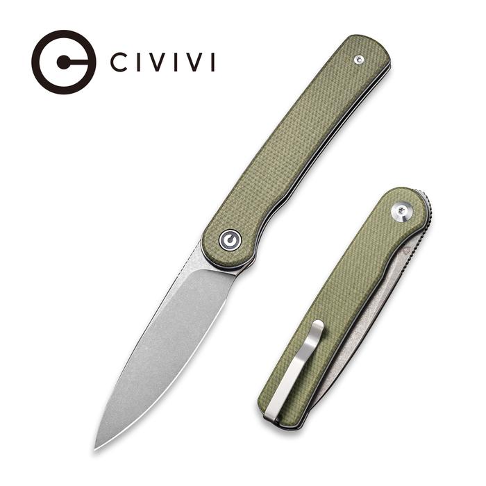 C20010B-B_Stylum_56a16f6a-c331-4375-b364-cfb3cf2c3bf5_700x Civivi Stylum Front Flipper / Slip Joint Knife - Olive Micarta Handle (2.96'' Gray Stonewashed 10Cr15CoMoV) - UK FRIENDLY CARRY KNIFE - C20010B-B - Image 1