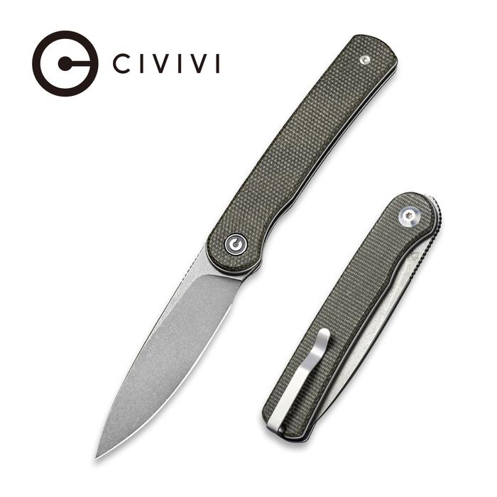 CIVIVI Stylum Front Flipper / Slip Joint Knife - Dark Green Micarta Handle (2.96'' Gray Stonewashed 10Cr15CoMoV) - UK FRIENDLY CARRY KNIFE - C20010B-C