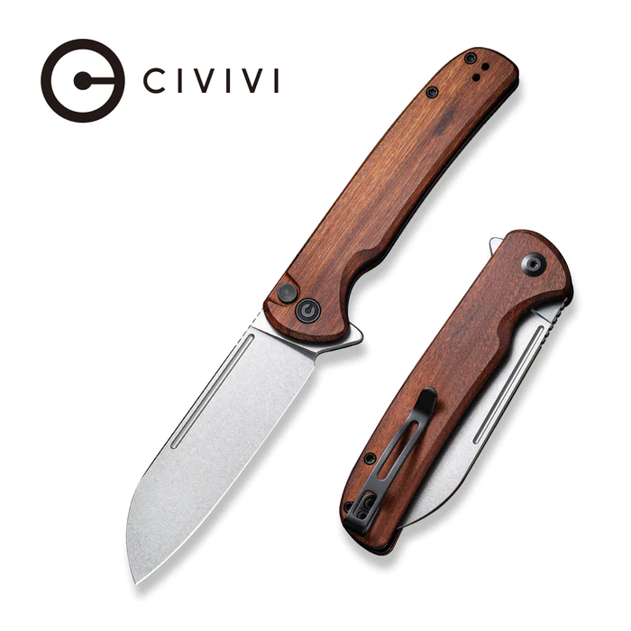CIVIVI Chevalier Button Lock and Flipper Opener Wood Handle (3.46" 14C28N Blade)