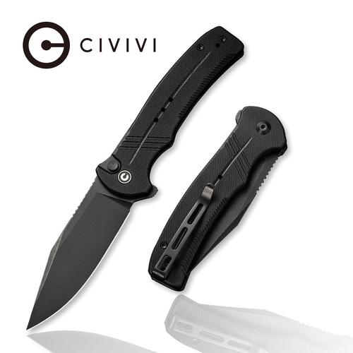 CIVIVI Cogent Pocket Knife with Button Lock and Flipper Opener Black G10 handle (3.47" Black Stonewashed 14C28N) C 20038D-1