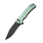 CIVIVI Cogent Pocket Knife with Button Lock and Flipper Opener - Natural G10 Handle (3.47" Black Stonewashed 14C28N With Half Serrated) C 20038E-3 - Image 8