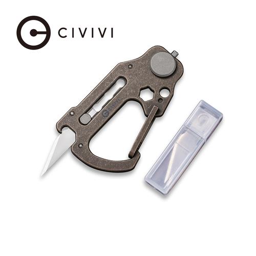 C20045-2_Polymorph_500x Civivi Polymorph Bronze Titanium Carabiner Keychain Multi-Tool (Plain 9Cr18MoV Utility Blade With Extra 3PCS 9Cr18MoV Blades) C20045-2 - UK FRIENDLY CARRY KNIFE - Image 1