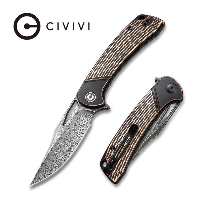 Dogma Flipper Knife Black Polished Copper Handle (3.46'' Black Hand Rubbed Damascus) C 2005DS-2
