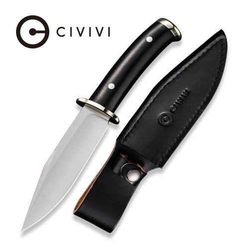 CIVIVI Teton Tickler Fixed Blade Knife Black G10 handle With Polished Nickel-Silver Guard&Pommel (5.45" Satin Finished D2) C 20072-1