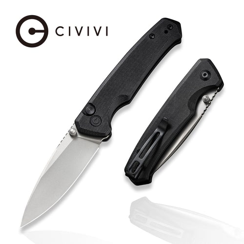 CIVIVI Altus Pocket Knife with Button Lock and Flipper Opener Black G10 Handle (2.97" Silver Bead Blasted Nitro-V) C 20076-1