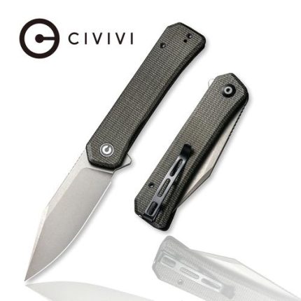 CIVIVI Relic Flipper Knife - Dark Green Micarta Handle (3.48" Gray Stonewashed Nitro-V) C 20077B-3