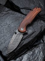 CIVIVI Pintail Flipper Knife - Cuibourtia wood Handle (2.98" Black Hand Rubbed Damascus Blade) C 2020DS-2 - Image 2