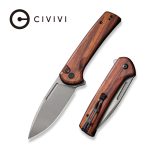CIVIVI Conspirator Pocket Knife with Button Lock and Flipper Opener Cuibourtia Wood Handle (3.47'' Gray Stonewashed Nitro-V) C21006-3