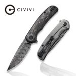 CIVIVI NOx Flipper Knife Contoured Carbon Fiber With Gray Steel Handle (2.97" Black Hand Rubbed Damascus) C 2110DS-1