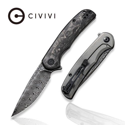 C2110DS-1_NOx_500x CIVIVI NOx Flipper Knife Contoured Carbon Fiber With Gray Steel Handle (2.97" Black Hand Rubbed Damascus) C 2110DS-1 - Image 1